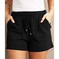 thumbnail image 3 of Women Shorts High Waist Elastic Pants Drawstring Pure Color Shorts Summer Casual Pants Black S, 3 of 6
