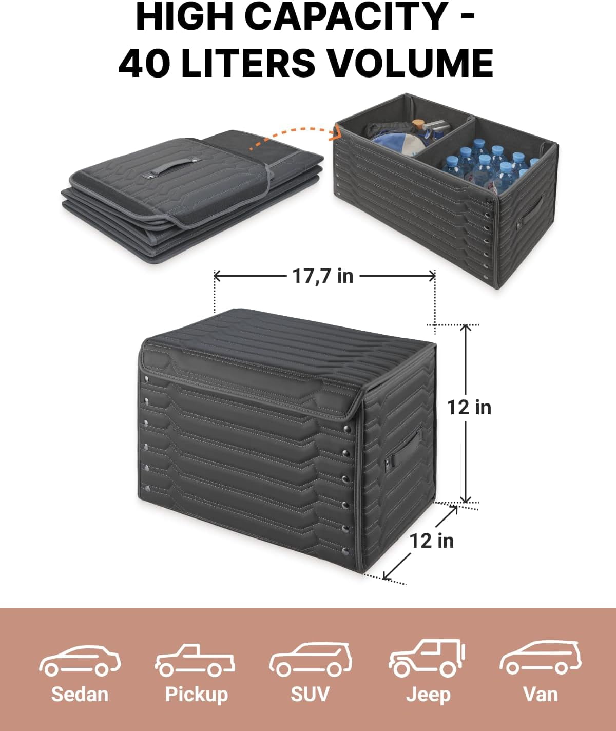 Owleys Eco-Leather SUV and Car Trunk Organizer Storage Bin with Lid Highway 1 Pc