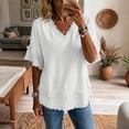 thumbnail image 2 of Nestiefly Women's Cotton Linen Tops V Neck Ruffle Short Sleeve Fringe Trim Summer Cute Blouses Casual Loose Fit Flowy Tunic Top 2026 White 2XL, 2 of 6