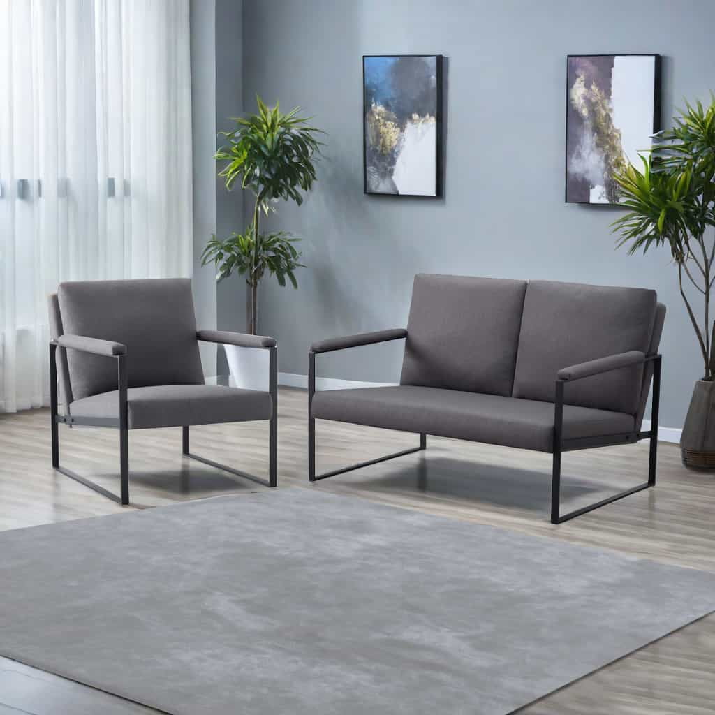BSHTI Linen Blend Upholstery Loveseat,Sleek Metal Frame and Clean Lines,High-density Foam Loveseat,for Living Room,Bedroom,Study or Den(Dark Gray)