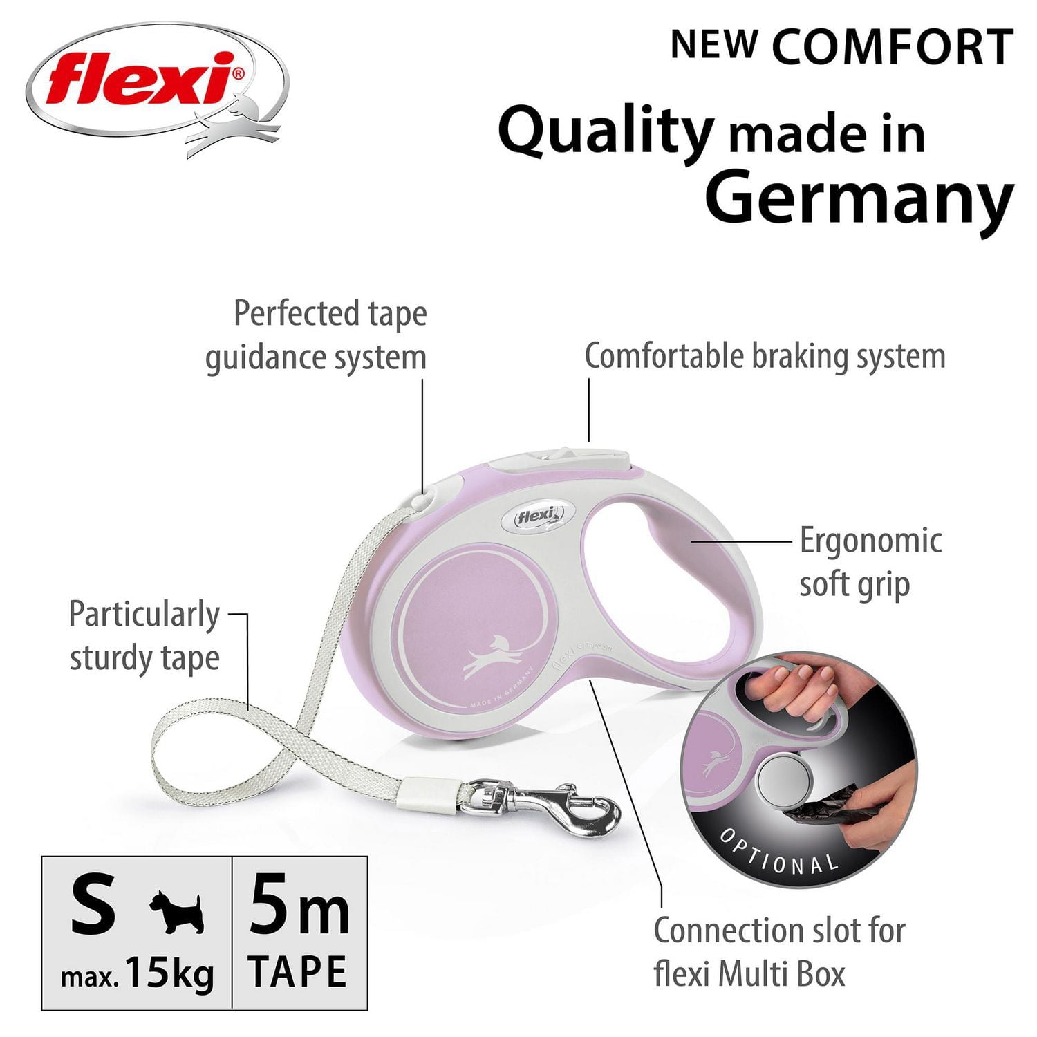 Flexi New Comfort Small 5m Pink Tape Retractable Dog Leash