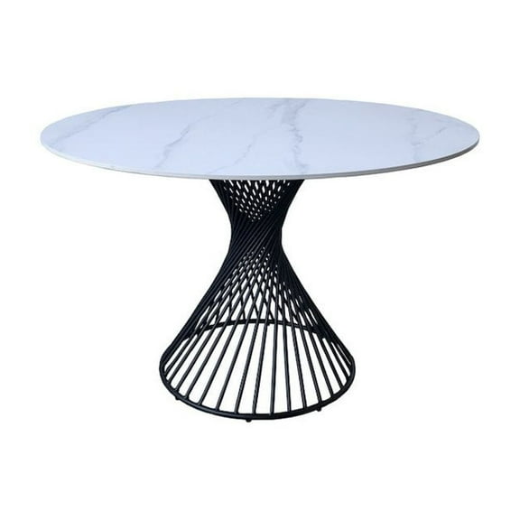 New Spec Furniture 48" Modern Round Sintered Stone Dining Table White/Black