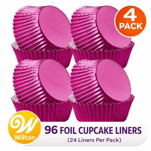 Wilton Foil Cupcake Liners Pink – 24 Count Per Pack, Baking Cups for Cupcakes & Muffins, Standard Size, 4 Pack (96 Total Liners)