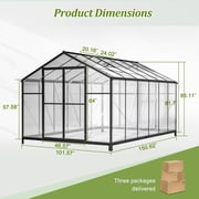 LZBEITEM 12x8 Outdoor Greenhouse, Walk-in Polycarbonate Green House with Aluminum Frame for Backyard, Black