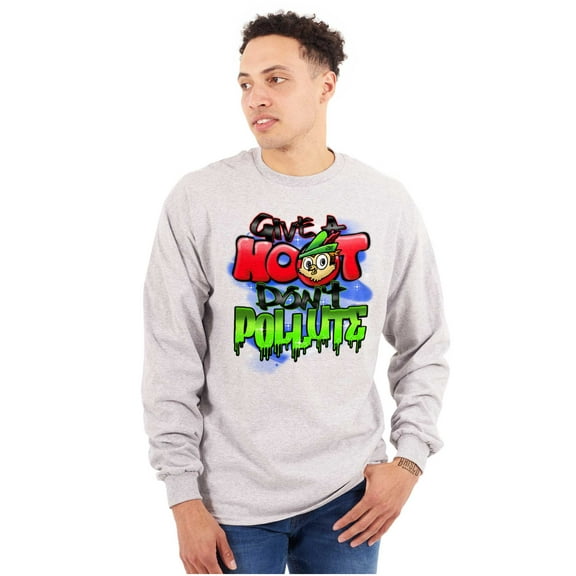 Airbrushed Woodsy Owl Don’t Pollute Unisex Plus Size Long Sleeve Shirt Brisco Brands 2X