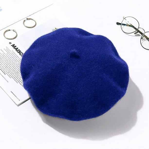 Boina de lana gruesa para mujer, gorro francés de Color sólido, gorros planos, boinas de fieltro, 100%