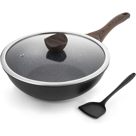 Nonstick Wok with Lid, 12 Inch Woks & Stir-fry Pans, Granite Stone Coating for Cooking, Induction Cookware, Compatible with All Stovetops