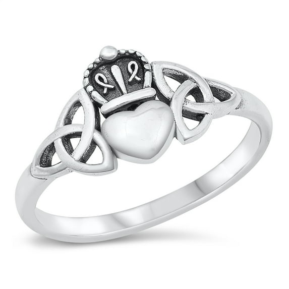 All in Stock Sterling Silver Celtic Claddagh Ring Size 10