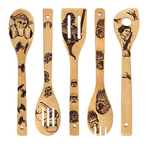 Halloween Decorations Gifts Wooden Spoons Great Utensil Set Fun Gift Idea Serving Utensils Burned Bamboo Spoon Best Kitchen Present Slotted Spoon 5 Piece 