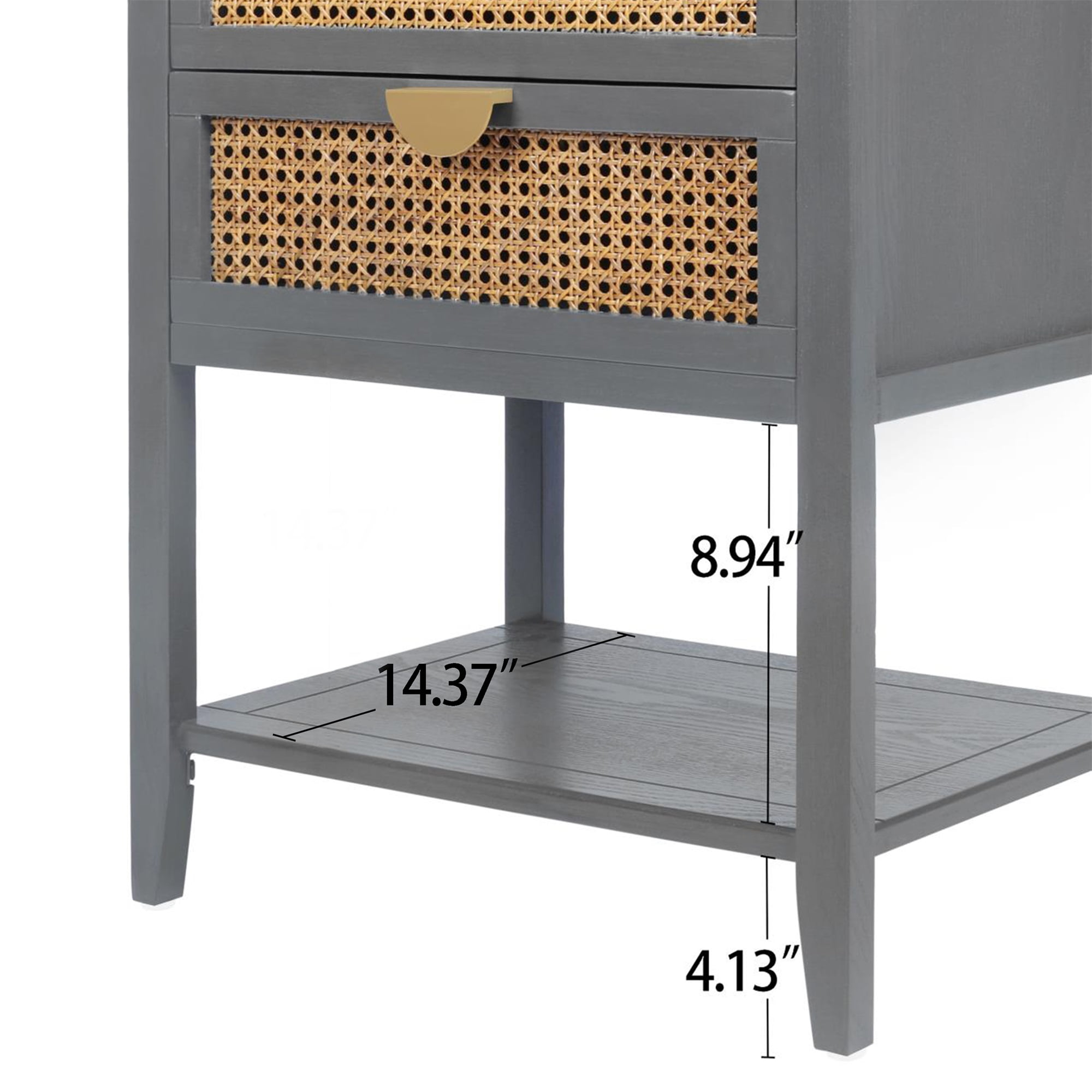 Resenkos Naturel Rattan Nightstand with Open Storage and Drawer for Bedroom Living Room, Rustic Bedside End Table in Gray
