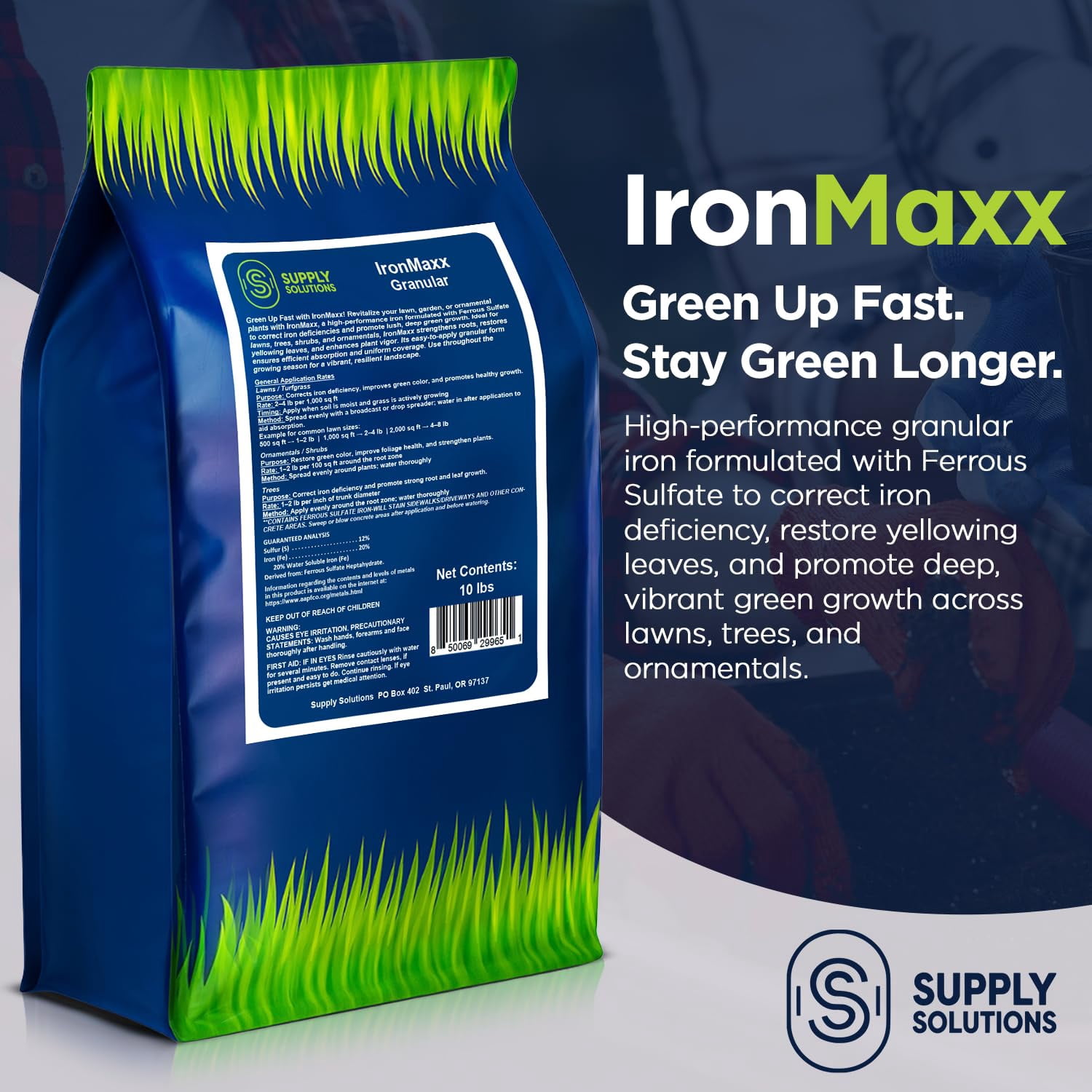 Supply Solutions IronMaxx Granular Fertilizer - All Purpose Plant Food with Iron and Sulfur, Slow Release Garden Fertilizer for Lawn, Vegetables, Flowers & Trees, Outdoor Plant Fertilizer (10 Pounds)