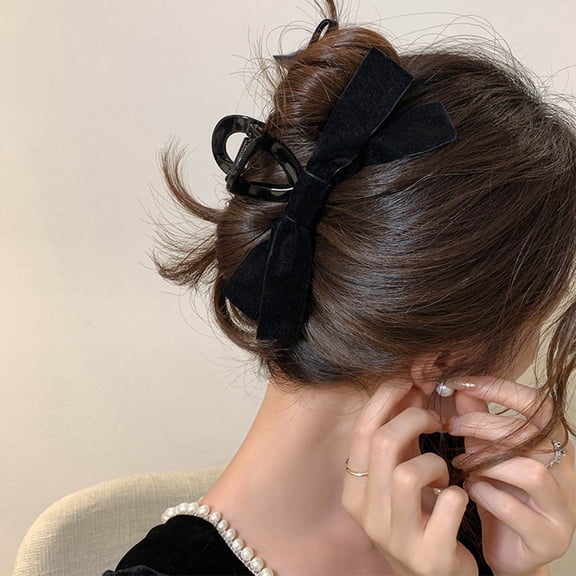 Large Satin Bow Hair Clips - Elegant Barrettes for Women Soft Ribbon Accessories for Thin and Thick Hairstyles - 2Pcs Glossy Black Bow Hair Decorations
