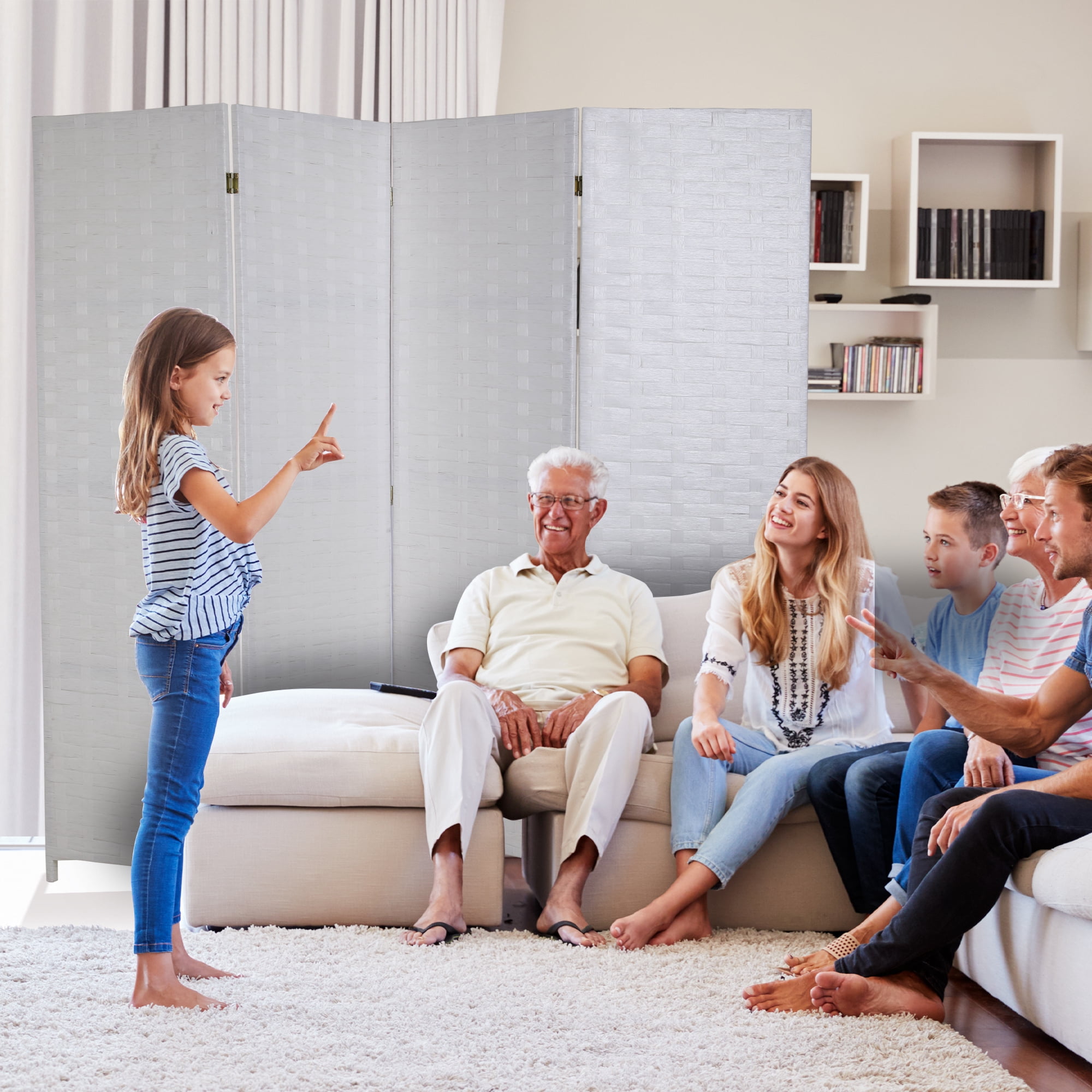 CL.HPAHKL Folding Screen Room Divider, Portable Partition Wall Divider with 4 Panels, 6 ft Indoor Privacy Screen with Two-Way Hinges Room Screen Divider Freestanding for Home Office Bedroom, White