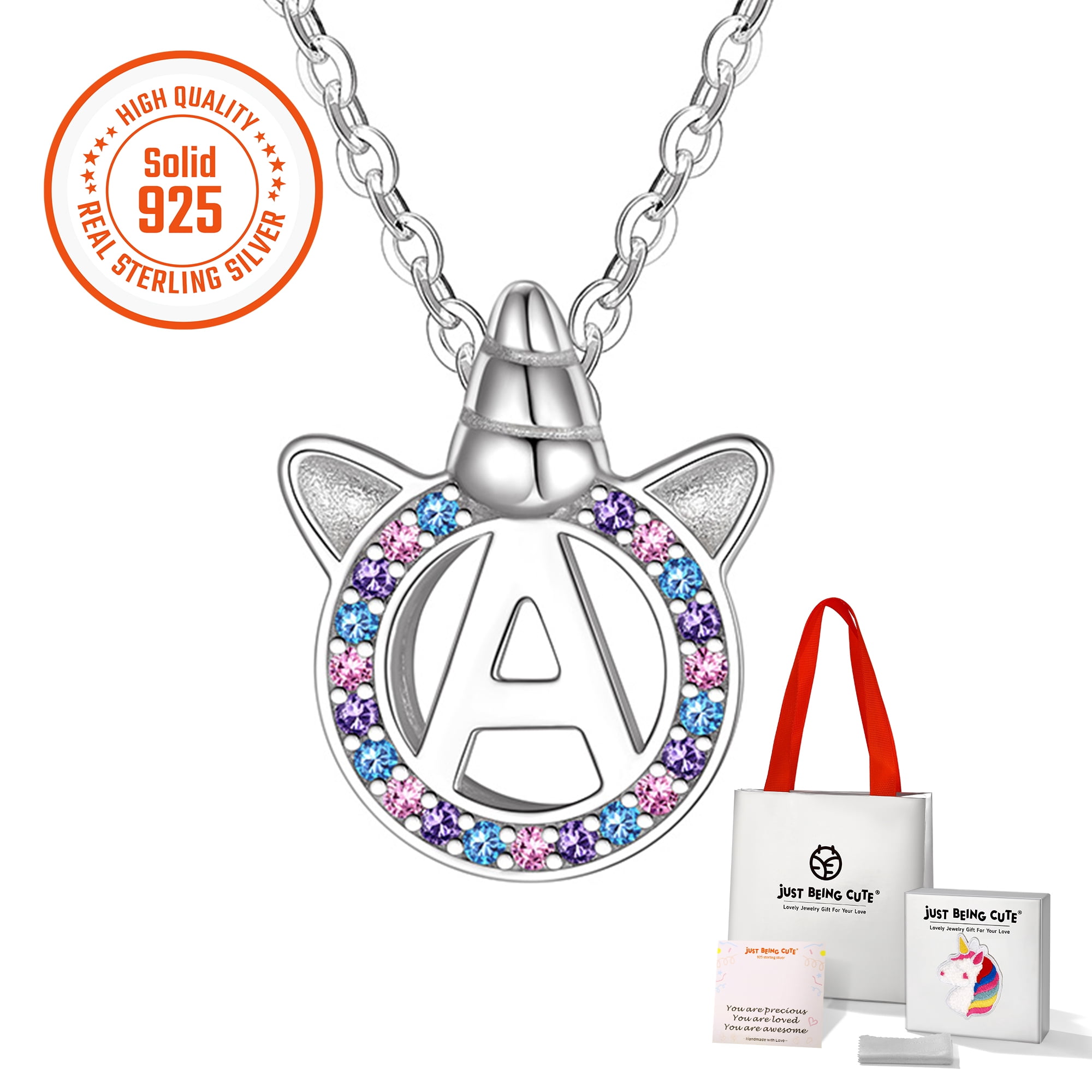 Just Being Cute Unicorn Necklace for Women, Personalized Initial A Pendant Necklace 925 Sterling Silver Jewelry Gifts for Her, Birthday/Christmas