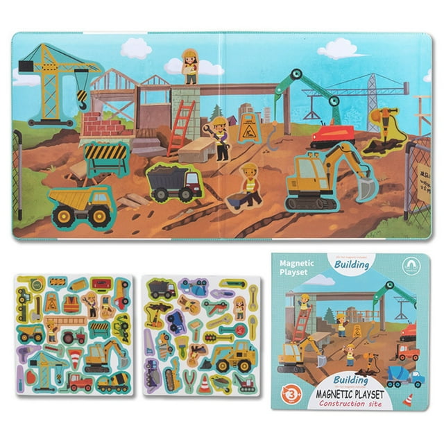 XFGOU Puzzle To Toys and Hobbies Construction Fridge Magnets For Toddlers 50 PCS Refrigerator Magnets For Kids Create A Scene Play Sticker Book Travel Game Educational Toys For Kids Puzzle Toy
