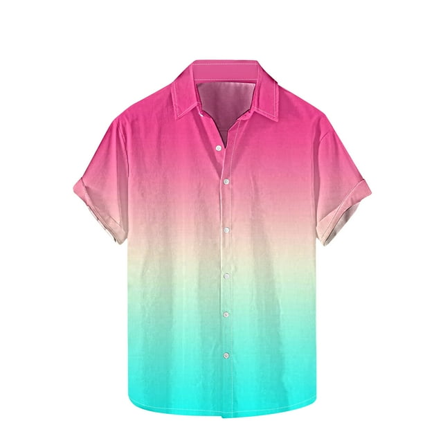 Plebaso Button down Shirts for Men Short Sleeve Summer Beach Shirts Fashion Gradient Color Mens Shirts