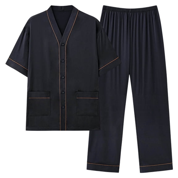 BaoFuBaoMei Mens Pjs Sets 2 Piece Big and Tall Button up 2 Piece V Neck Pajamas Short Sleeve and Pants Sleepwear Sets Comfy Soft Loungewear with Pockets