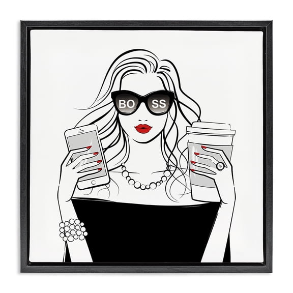 Stupell Industries Art Deco Chic Boss Morning Coffee Moment Black Floating Frame Canvas Art, 18 x 18, by Martina Pavlova