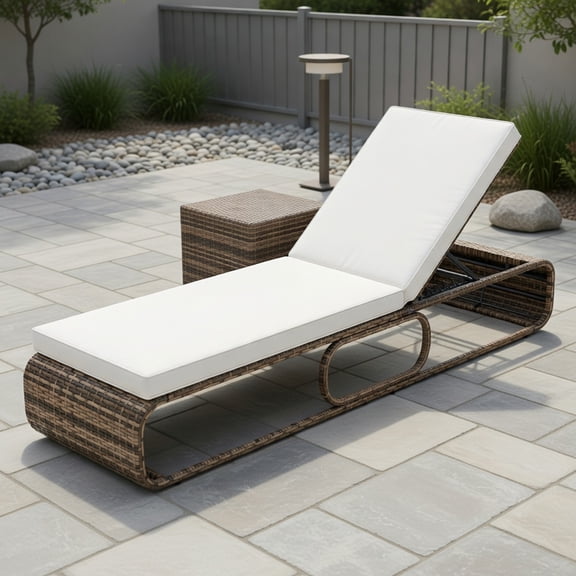 GVN Patio Lounge Chair,Outdoor Chaise Lounge Chair,7-Position Adjustable PE Rattan Outdoor Chaise Lounge Chair-White
