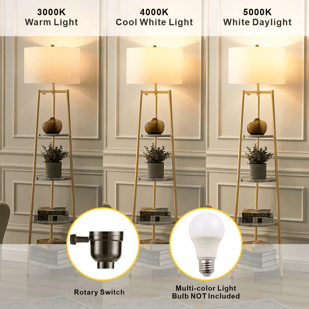 ROSEN GARDEN LT7045 Rosen Garden LT7045 Floor Lamp with 4-Tier Round Shelves, Gold