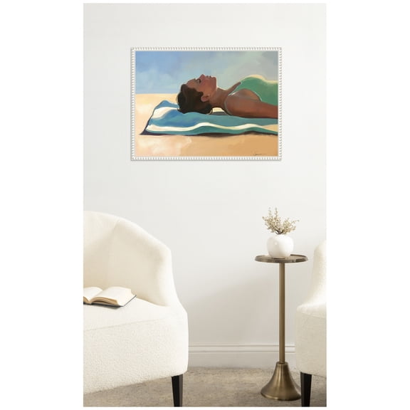 Kate and Laurel Framed Canvas Wall Art Print Vitamin D by Mary Sparrow, 24 x 18 Sylvie Beaded White Frame, Coastal, Beach Art for Wall Decor