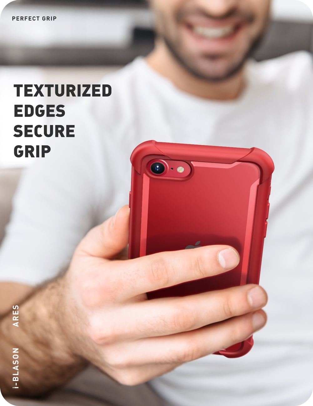 i-Blason Ares Clear Series Designed (Built-in Screen Protector) Full-Body Rugged Clear Bumper Case for iPhone SE 2020/ iPhone 8/ iPhone 7 (Red)