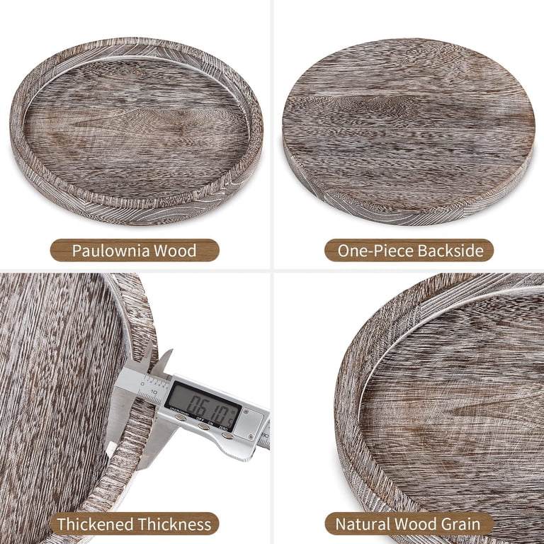 Hanobe Round Wooden Candle Holder Tray, Whitewashed photo 7