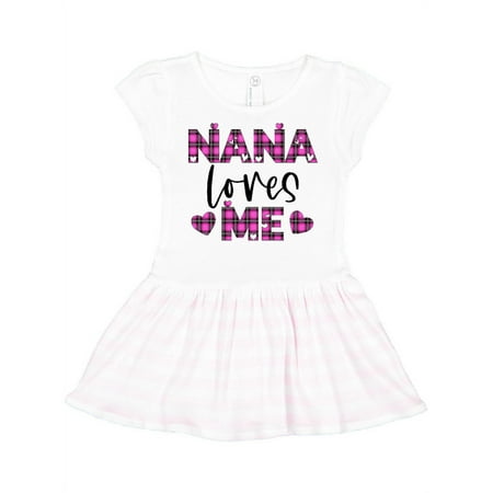 

Inktastic My Nana Loves Me Hearts in Pink Plaid Gift Toddler Girl Dress