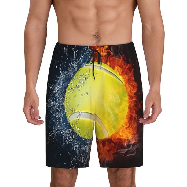 Fotbe Tennis Ball In Fire And Water Pantalones Cortos de Pijama para Hombre, Ropa de Dormir, Pantalones de Pijama Cortos para Hombre-Large