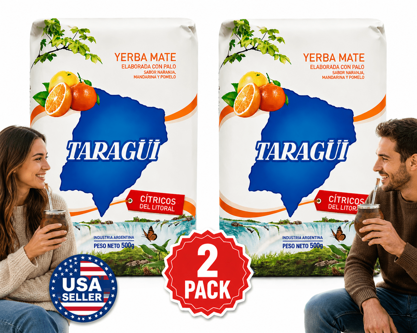 2 Pack Taragui Yerba Mate Citricos del Litoral with Orange, Lemon and Grapefruit Peel- Taragui Citrics- Loose Leaf- Energy Booster-  500-Gram/1.1lb each