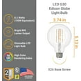 thumbnail image 2 of Diodesy- Pack of 4 G30/LED/FS/8.5W/922 G30 LED Globe Light Bulb, Dimmable Edison Bulb, 8.5 Watt (100W Equivalent), Antique Long Filament for Vanity Bathroom Bedroom, 2200K Amber Light, E26 Medium Base, 2 of 2