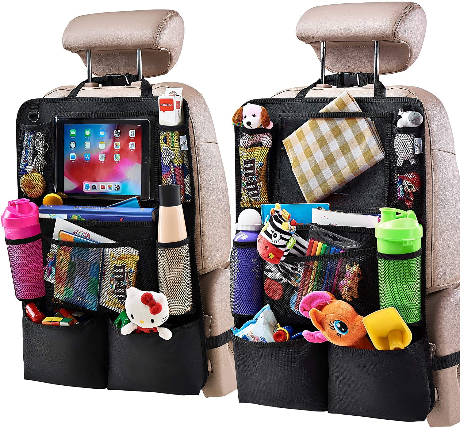 Car Storage Organi 2 Pack Car Organizer Back Seat with 4 USB Charging Port,Waterproof Kick Mat Car Seat Organizer Clear Touch Screen Tablet Holder for Kid/Travel with Multi-Pocket 