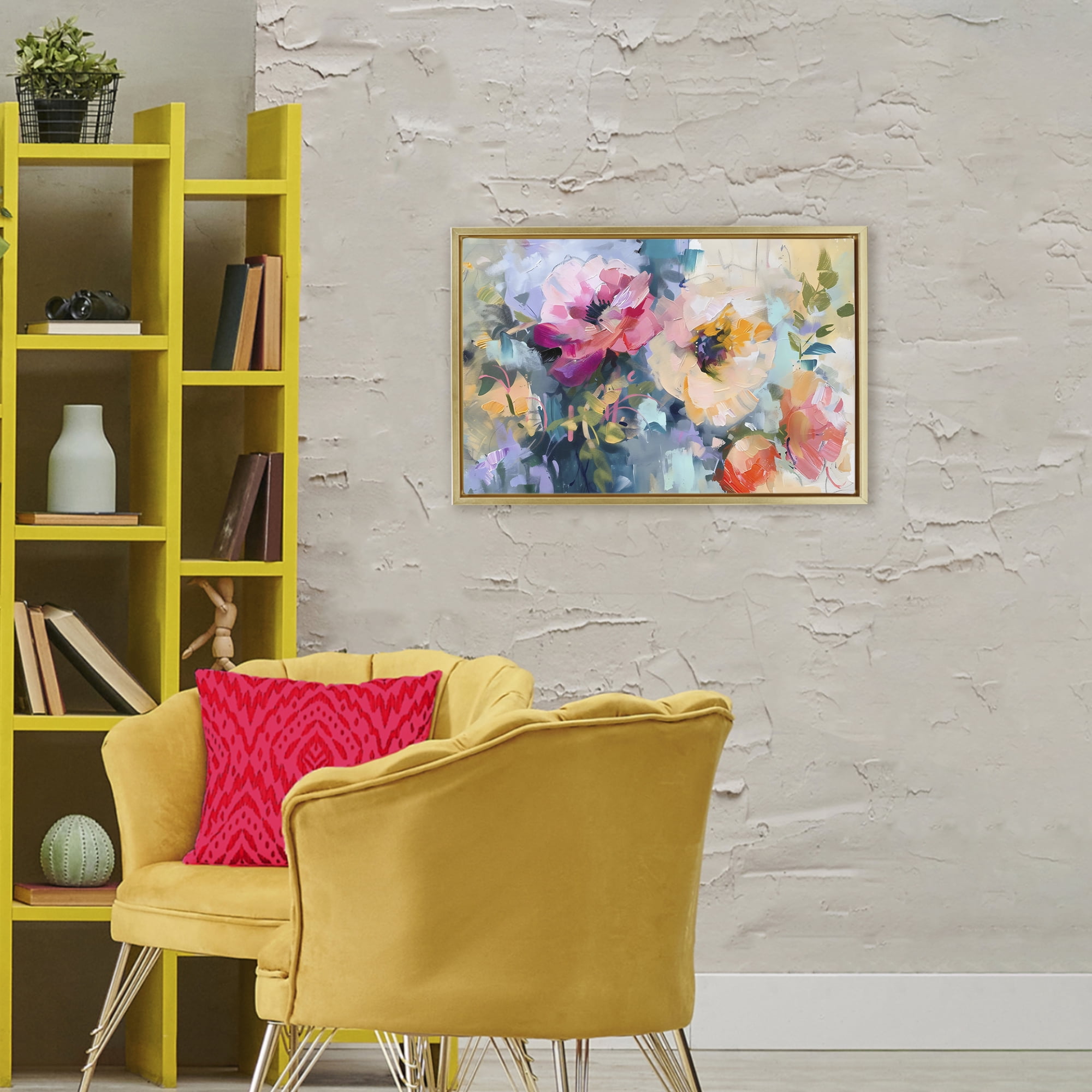 Stupell Industries Vibrant Florals Brushed Abstract Gold Framed Floater Canvas Wall Art, design by Creative Studio