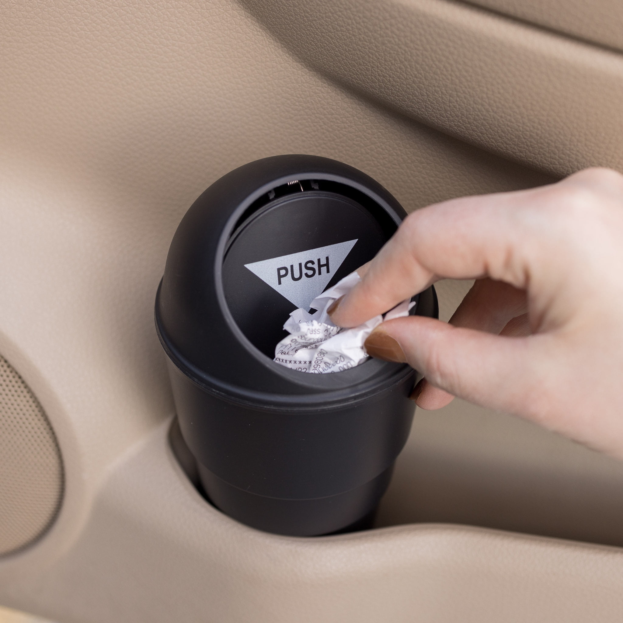 Car Trash Can with Lid Small Car Black Cup Holder Trash Bin Car Door Pocket  Garbage Can Bin Trash Container Fits Auto Home Office