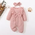 thumbnail image 2 of GiLiling Baby Girl Romper Infant Fall Winter Clothes Ruffle Sweater Long Sleeve Bodysuit Jumpsuit and Headband (Pink, 3-6 Months), 2 of 4