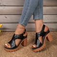 thumbnail image 5 of Viluyesy Womens Chunky Heeled Sandals, Thick Sole Peep Toe Hollow Out Summer Fashion Dressy Pumps Shoes Black US7, 5 of 8