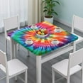 thumbnail image 3 of Colorful Rainbow Tie Dye Spiral Pattern Square Fitted Tablecloth with Elastic Edge,Square Table Cover,Washable Elastic Table Cover for Home Kitchen Party Decor 34"x34", 3 of 6