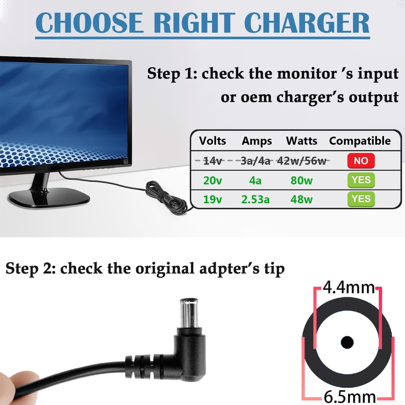 DC 19V Power Cord for Samsung Odyssey G5 G3 G55C C27G55 C32G55 C34G55 C27G55T C32G55T C34G55T 27" 32" 34" lc34g55twwnxza Gaming Monitor, Samsung 32" TV UN32J400 UN32J5003AF UNJ32J52