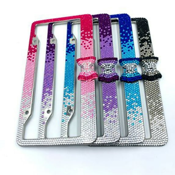 SPRING PARK Bow-knot Gradient Color Rhinestone License Plate Frame for American Car Vehicle