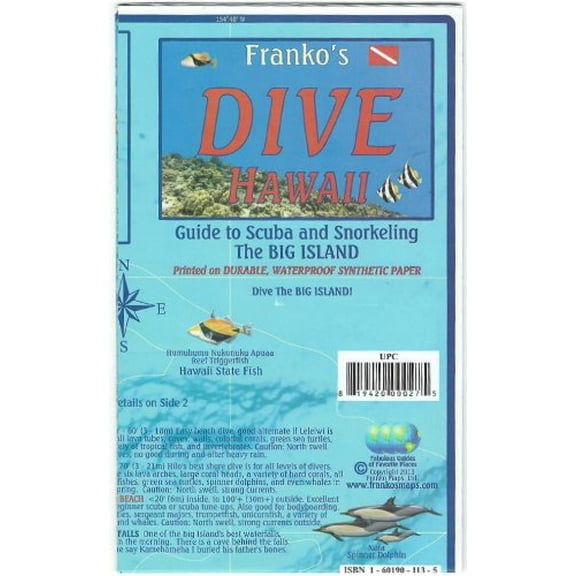 Pre-Owned Hawaii The Big Island Dive & Snorkeling Guide Franko Maps Waterproof Map, 9781601909893, 1601909896, Paperback,
