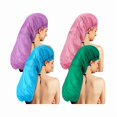 thumbnail image 1 of wonima11 4 Pcs Large Shower Cap for Braids Extra Long Shower Cap for Women Long Hair Locs Foldable Waterproof Reusable XL Hair Bonnets for Dreadlocks Drawstring Bath Caps(Pink, Blue, Green, Purple), 1 of 1