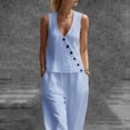 thumbnail image 4 of Besolor Womens Summer Outfits 2 Piece Set V Neck Sleeveless Button Tank Tops Wide Leg Pants with Pocket Beach Dresses Vacation Sets(XX-Large,Blue), 4 of 7