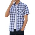 thumbnail image 2 of Aueoeo Men's Casual Short Sleeve Button-Up Striped Plaid Dress Shirts Beach Shirt Daily Work Regular Fits Lightweight Tees, 2 of 5