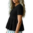 thumbnail image 5 of hotojiny Peplum Tops for Women Textured Crew Neck Flowy Clothes Short Sleeve Solid Color Loose Fit Shirt Dressy Casual Blouse, 5 of 6