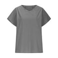 thumbnail image 3 of Tees for Women Oversized Cotton Linen Short Sleeve V Neck Basic Shirts Summer Casual Solid Color Tops, 3 of 7