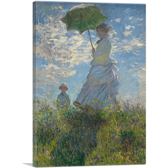 ARTCANVAS Woman with a Parasol - Madame Monet and Her Son Canvas Art Print by Claude Monet - Size: 26" x 18" (0.75" Deep)
