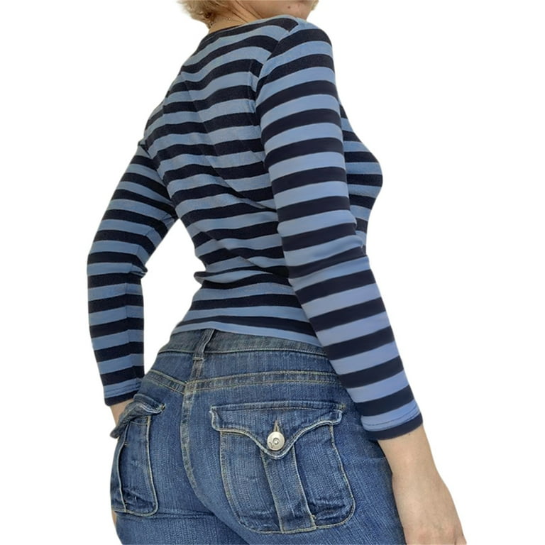 Listenwind Women's Vintage Striped T-shirt Aesthetic Long Listenwind Women's Vintage Striped T-shirt Aesthetic Long