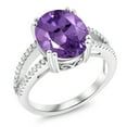 thumbnail image 2 of Gem Stone King 925 Sterling Silver Purple Amethyst Ring for Women (4.48 Cttw, Oval 12X10MM, Gemstone February Birthstone, Available in Size 5, 6, 7, 8, 9), 2 of 4