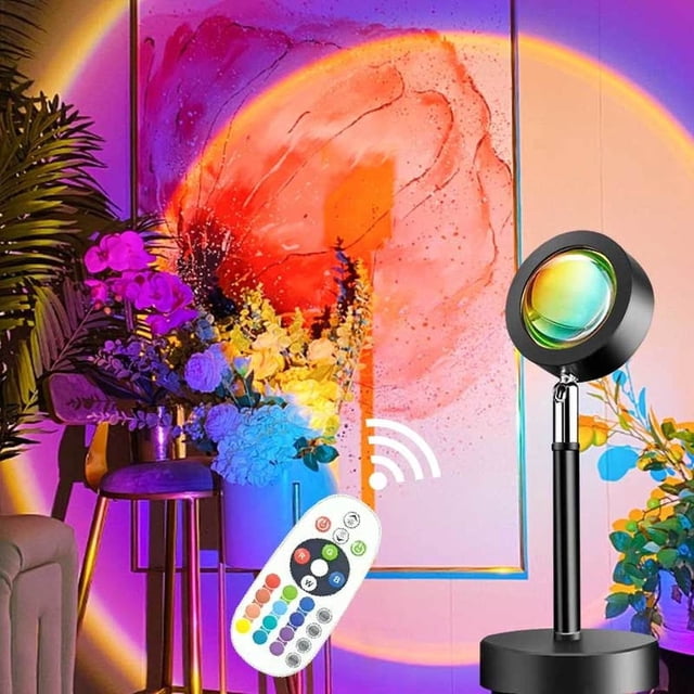 Lámpara de proyección de atardecer, luz de atardecer con control remoto, lámpara de atardecer con rotación de 180 grados, 16 colores para fotografía, selfies, Tiktok y decoración del hogar, puerto