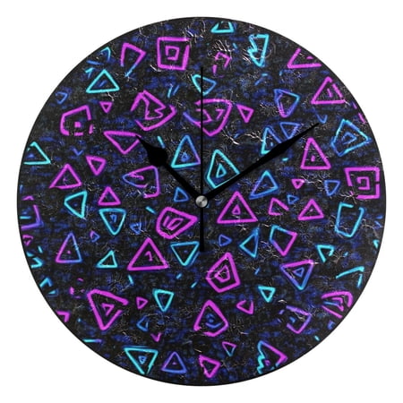 Modern Triangles Neon Pattern Wall Clock Modern Small Clock Black Hands for Office, Home image